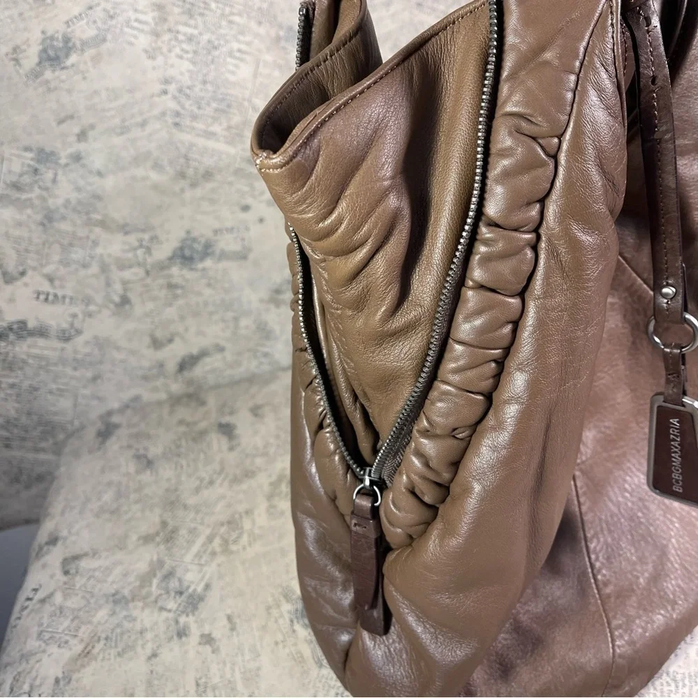 BCBGMAXAZRIA Large Buttery Soft Leather Hobo Bag Slouchy Shoulder Purse